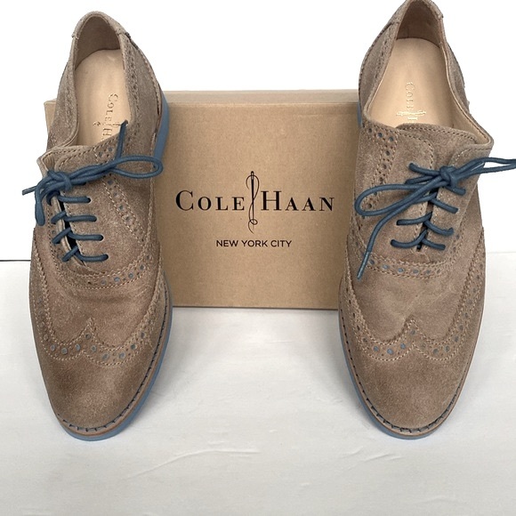 COLE HAAN Alisa Oxford Maple Sugar Blue Lace Up Suede Womens Loafers Size 6 NWOT - Picture 3 of 12